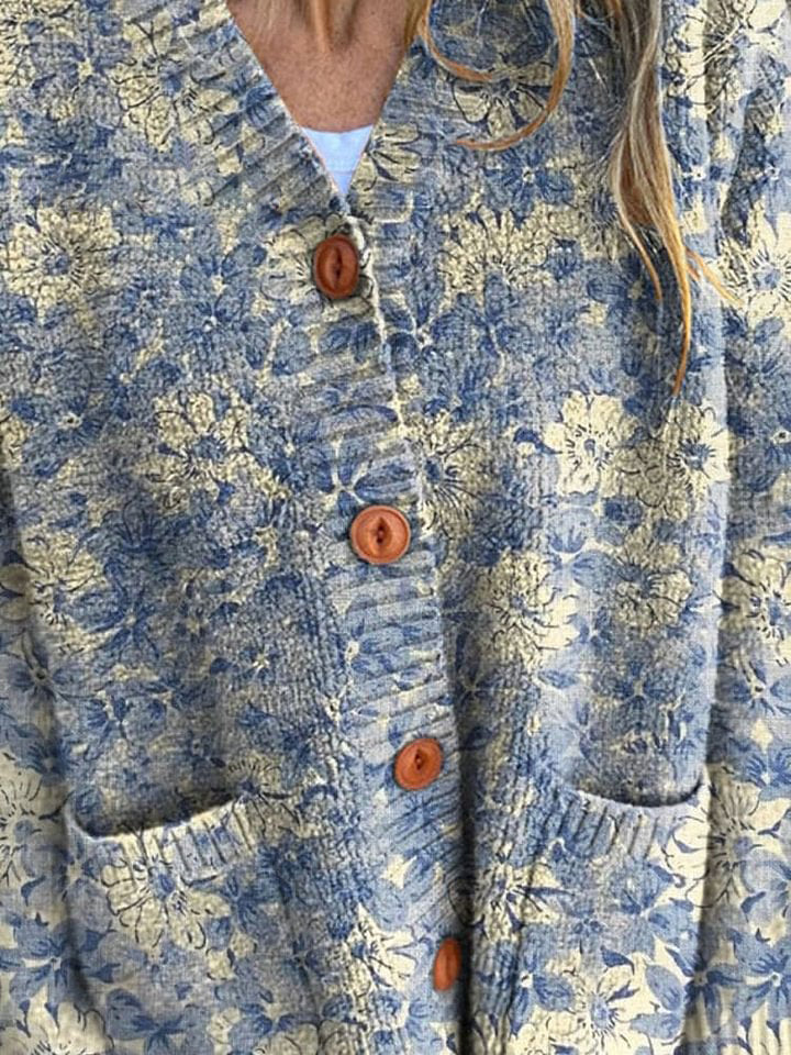 Vintage Lovely Floral Art Print Buttoned Cardigan Sweater