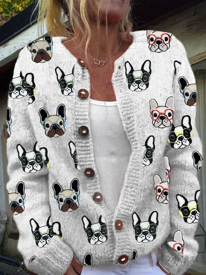 Women's Funny Dogs With Glasses Print Cardigan