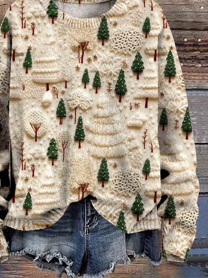 Christmas Tree Print Knit Pullover Sweater