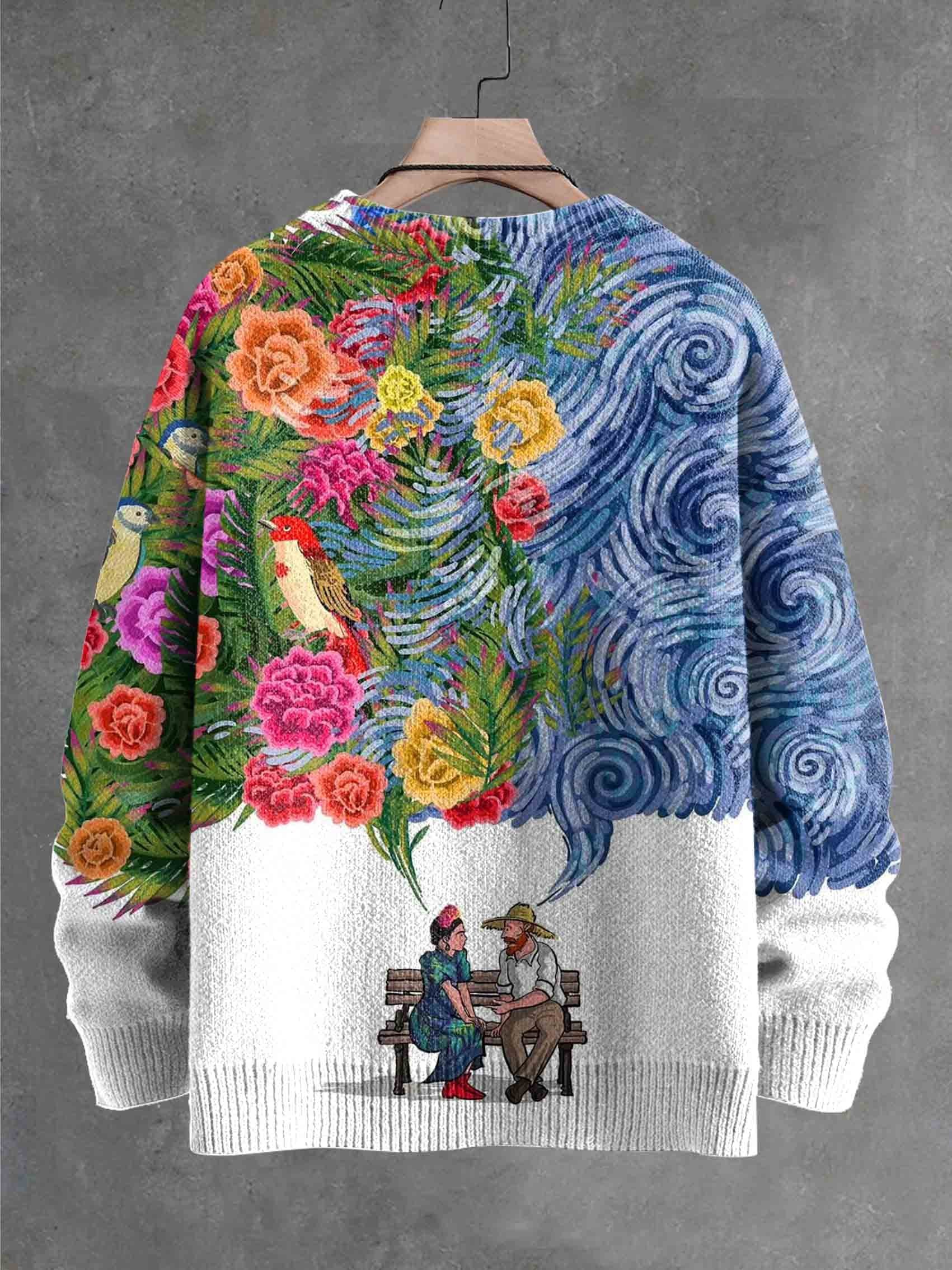 Vintage Frida Kahlo And Vincent Van Gogh Print Knit Pullover Sweater