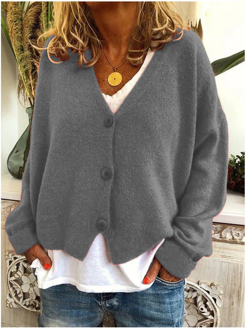 Women's Solid Color Buttoned Casual Cardigan Sweater