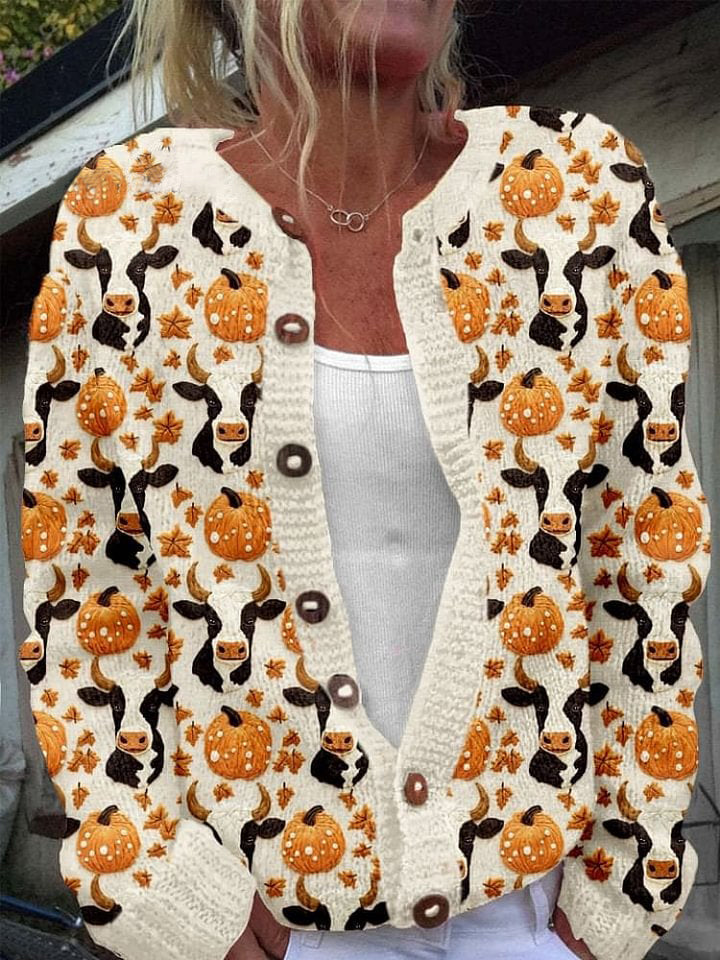 Women's Casual Pumpkin Cardigan Sweater