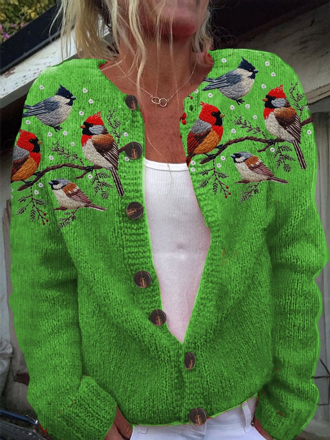 Women's Christmas Knitted Print Cardigan