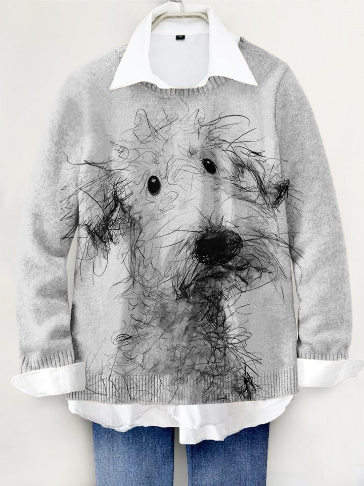 Cute Dog Hand-painted Art Print Knit Pullover Sweater