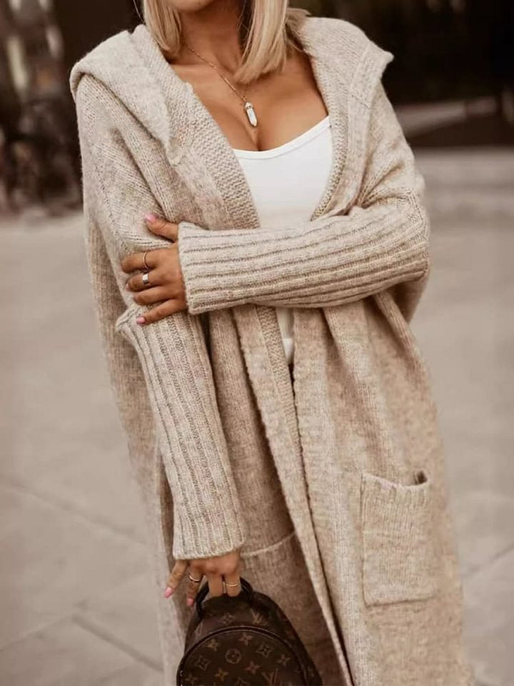 Long Cardigan Lapel Hooded Long Lettered Loose Knitted Jacket