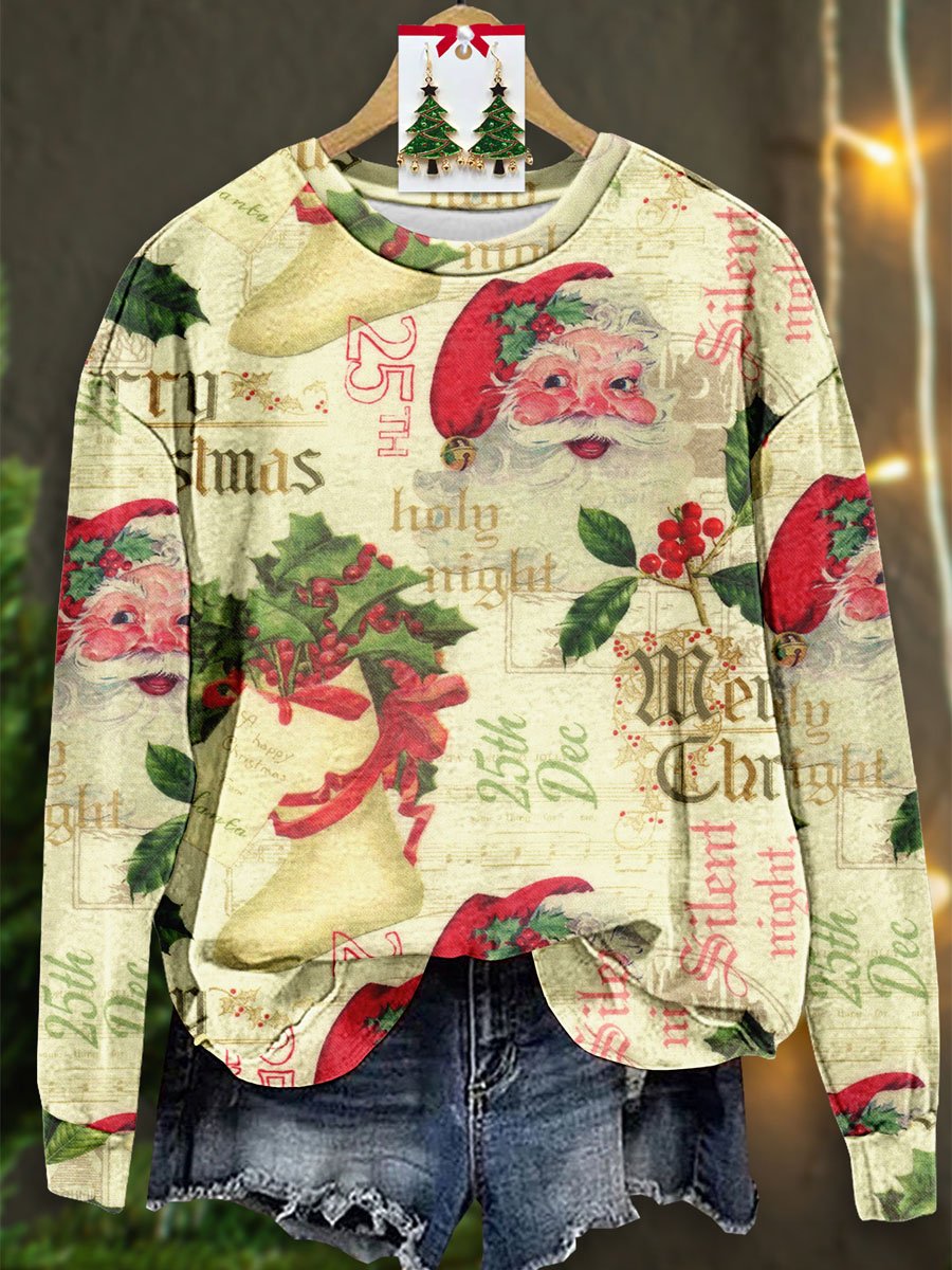 Vintage Lovely Christmas Santa Art Print Casual Sweatshirt