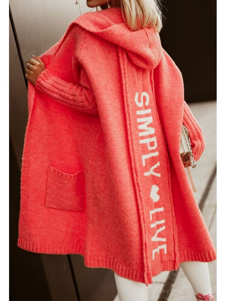 Long Cardigan Lapel Hooded Long Lettered Loose Knitted Jacket