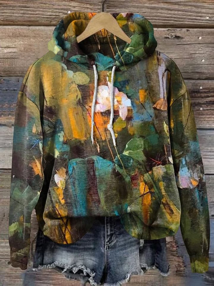 Vintage Lotus Oil Painting Painting Art Print Casual Hoodie Sweatshirt