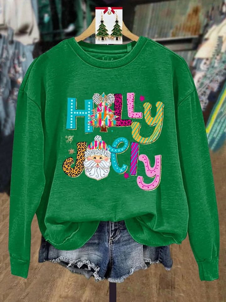 Holly Jolly Christmas Print Casual Sweatshirt