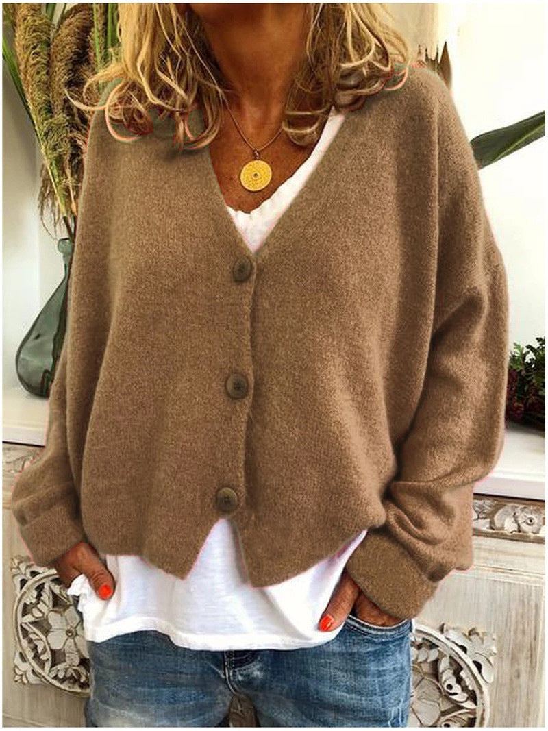 Women's Solid Color Buttoned Casual Cardigan Sweater