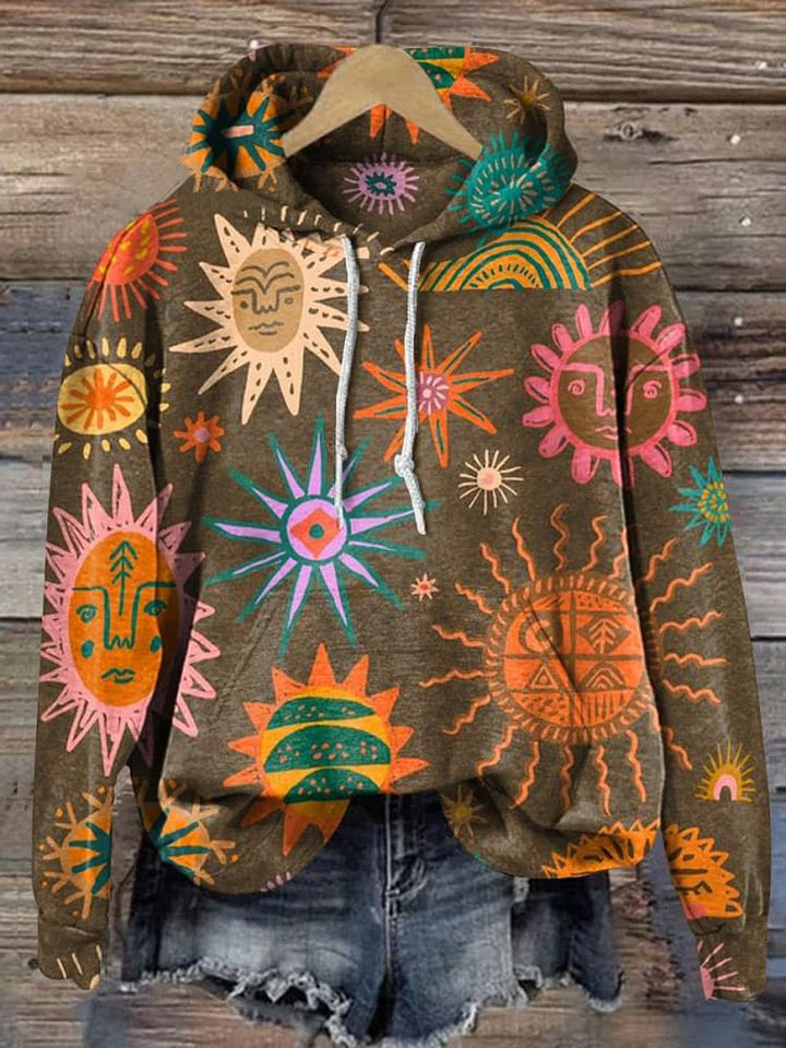 Vintage Abstract Sun Painting Art Print Casual Hoodie Sweatshirt
