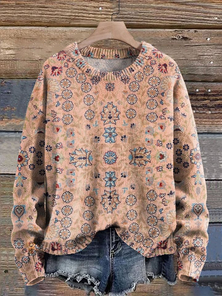 Women's Vintage Persian Pattern Print Knit Pullover Sweater