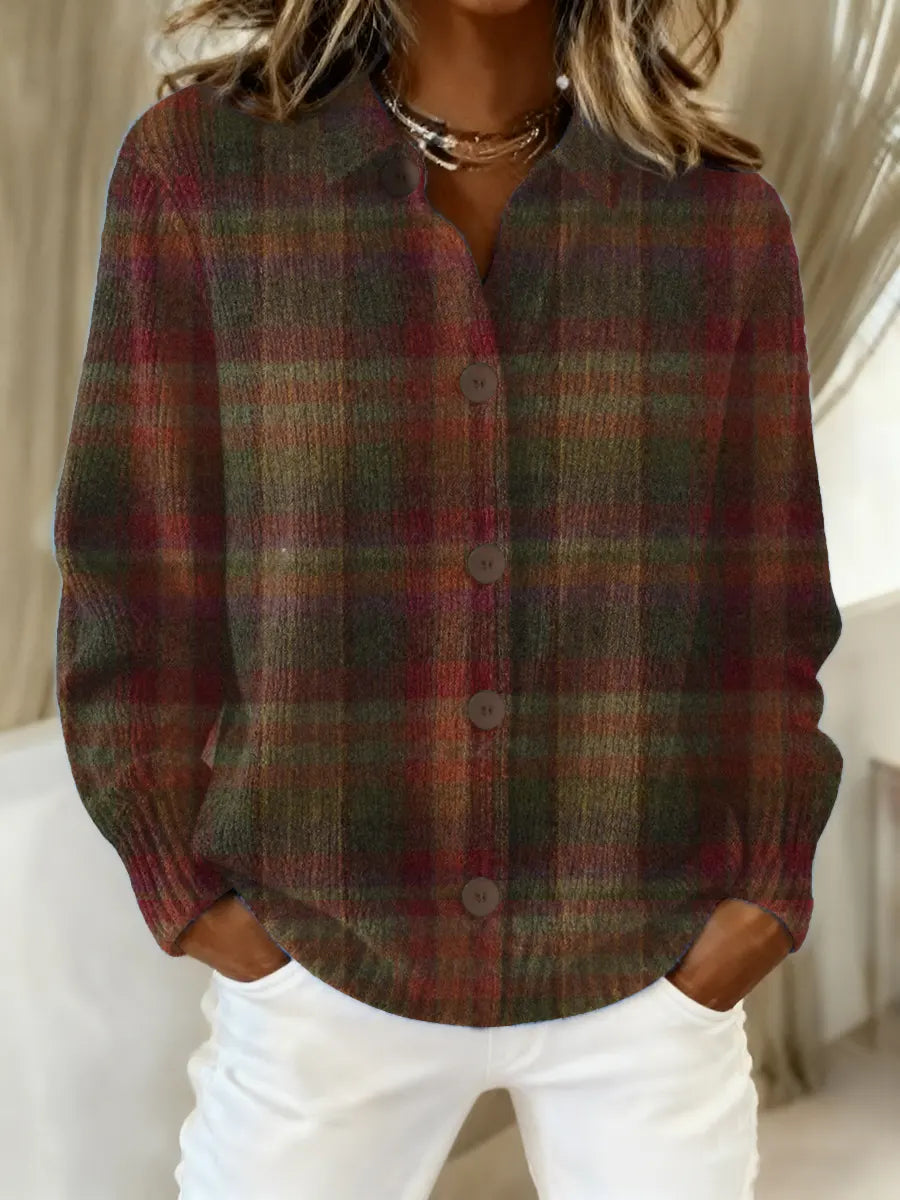 Women's Vintage Plaid Art Print Casual Sweater