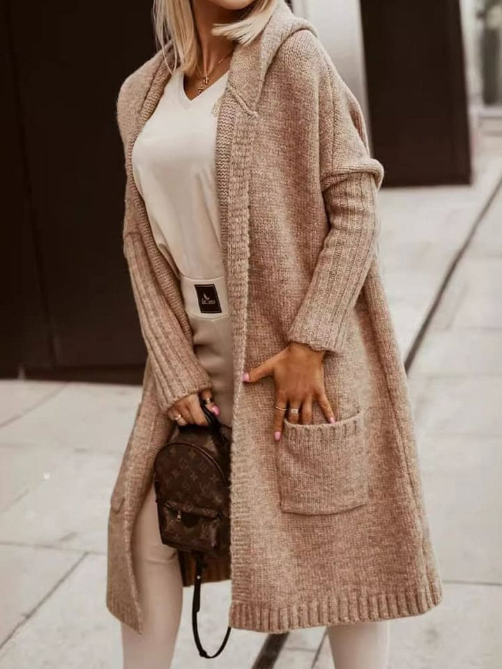 Long Cardigan Lapel Hooded Long Lettered Loose Knitted Jacket