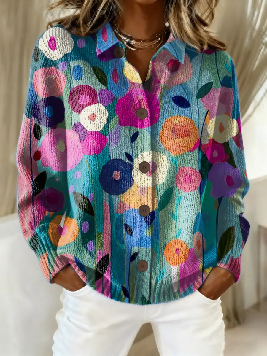 Women's Floral Pattern Art Print Casual Cotton Knitted Sweater