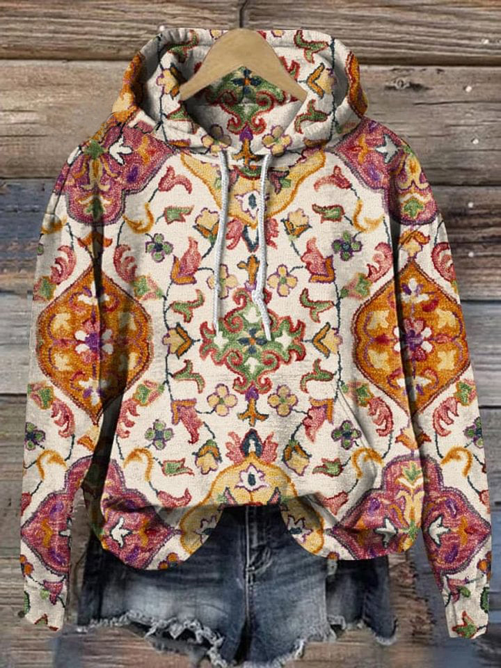 Vintage Ethnic Geometric Totem Art Print Casual Hoodie Sweatshirt