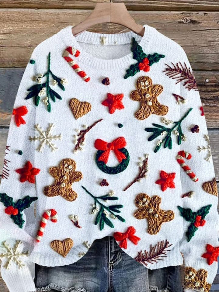 Funny Christmas Print Knit Pullover Sweater