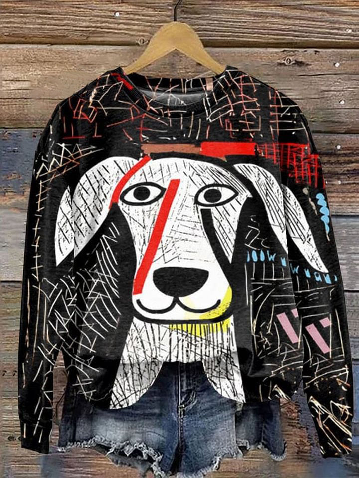 Funny Dog Art Print Casual Sweatshirt