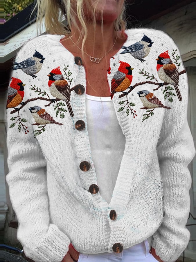 Women's Christmas Knitted Print Cardigan