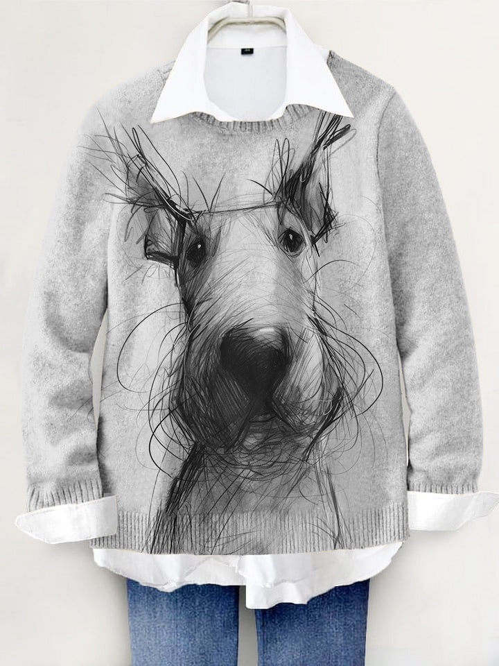 Cute Dog Hand-painted Art Print Knit Pullover Sweater