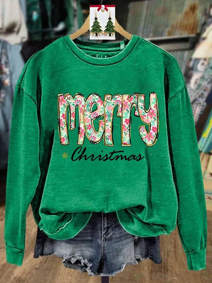 Merry Christmas Print Casual Sweatshirt