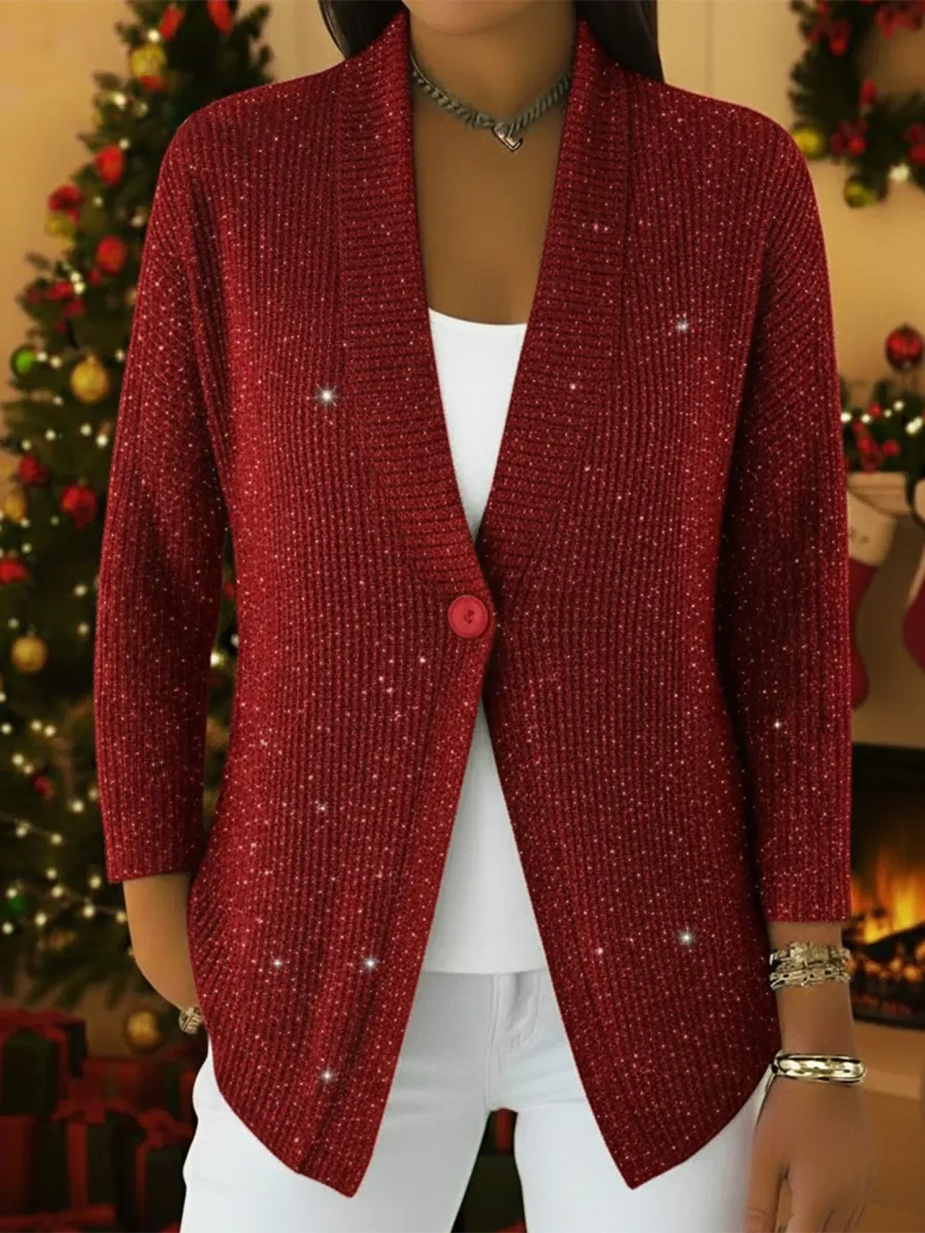 Classic Retro Buttoned Knit Cardigan with a Graceful Shawl Collar