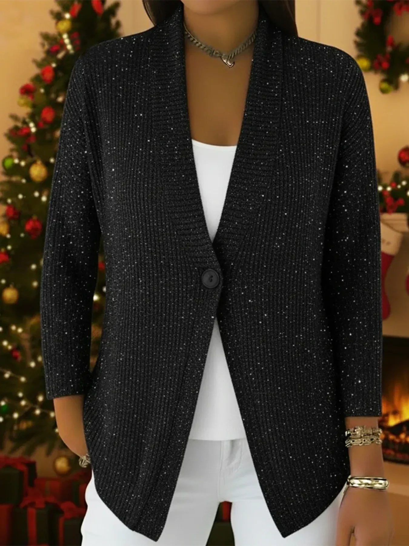 Classic Retro Buttoned Knit Cardigan with a Graceful Shawl Collar