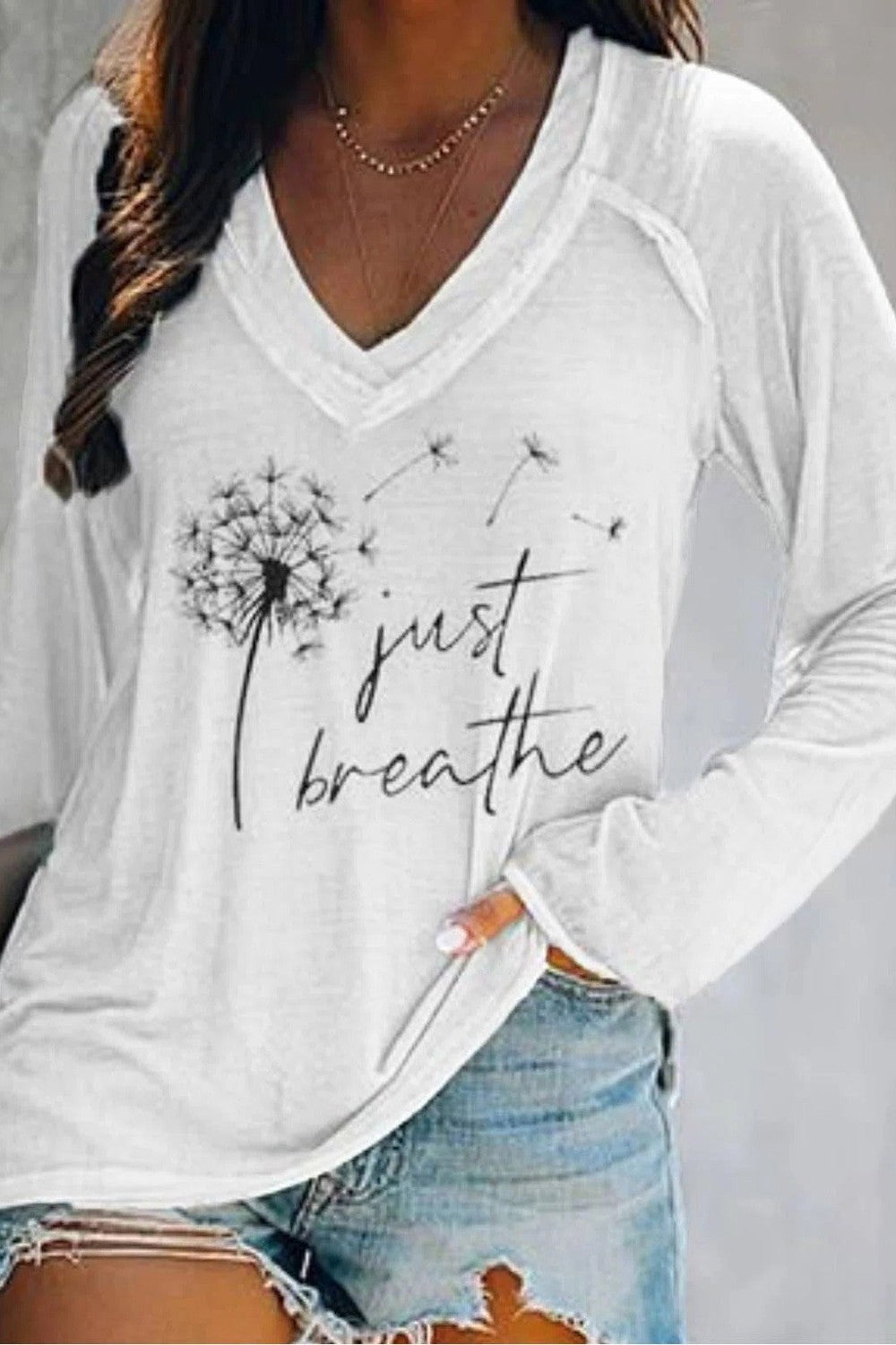 Dandelion Print V-neck Long Sleeves Sweatshirt