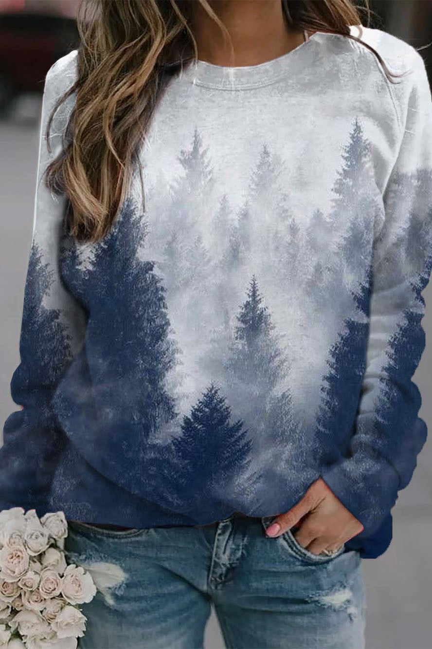 Landscape Print Crew Neck Long Sleeves Sweatshirt
