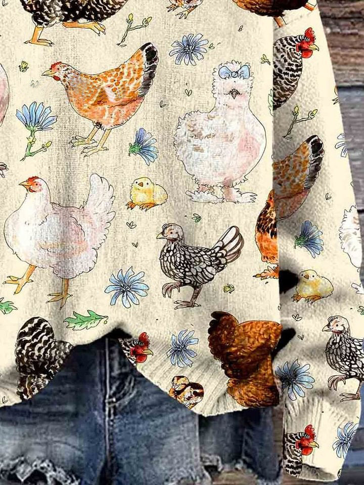 Christmas Chicken Cute Art Print Knit Pullover Sweater