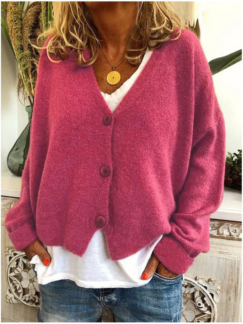 Women's Solid Color Buttoned Casual Cardigan Sweater