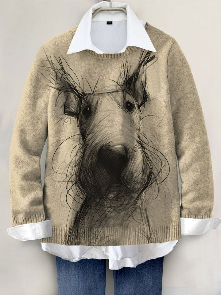 Cute Dog Hand-painted Art Print Knit Pullover Sweater