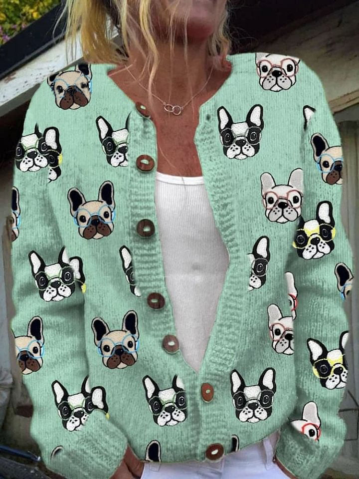 Women's Funny Dogs With Glasses Print Cardigan