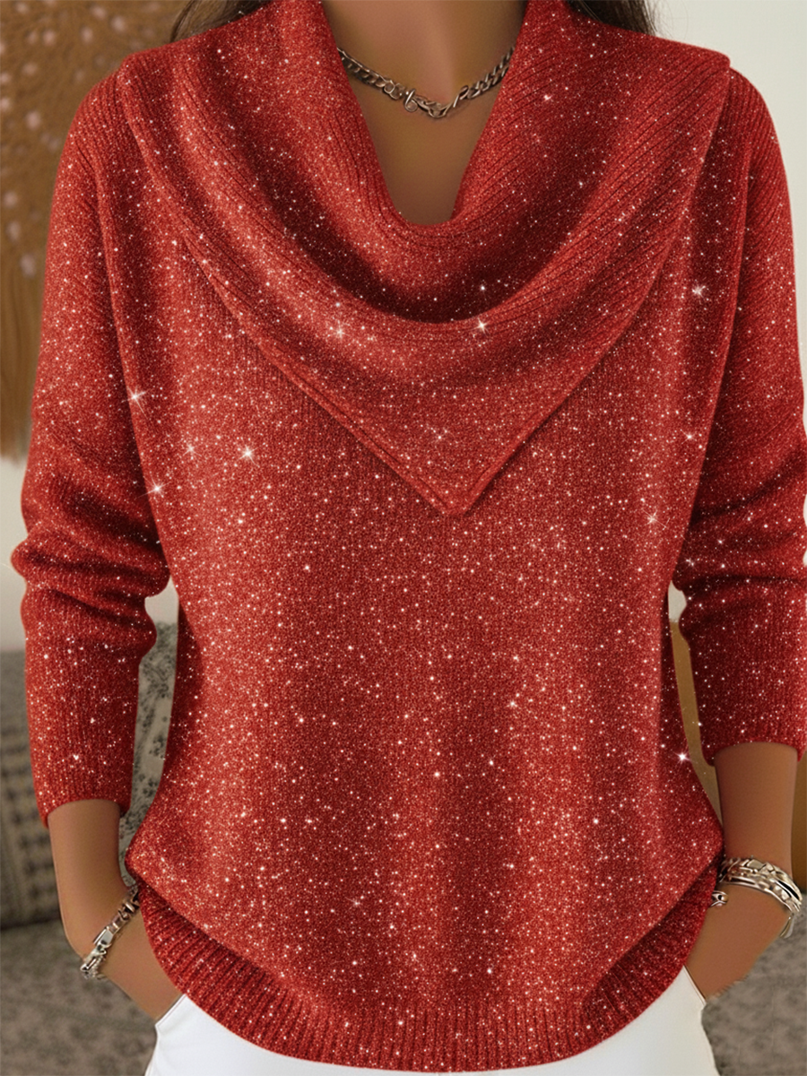 Vintage Soft Triangle Neck Sequined Shiny Sweater Top