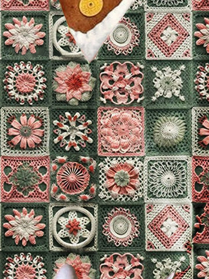 Flower Pattern Art Print Buttoned V-neck Cardigan Sweater