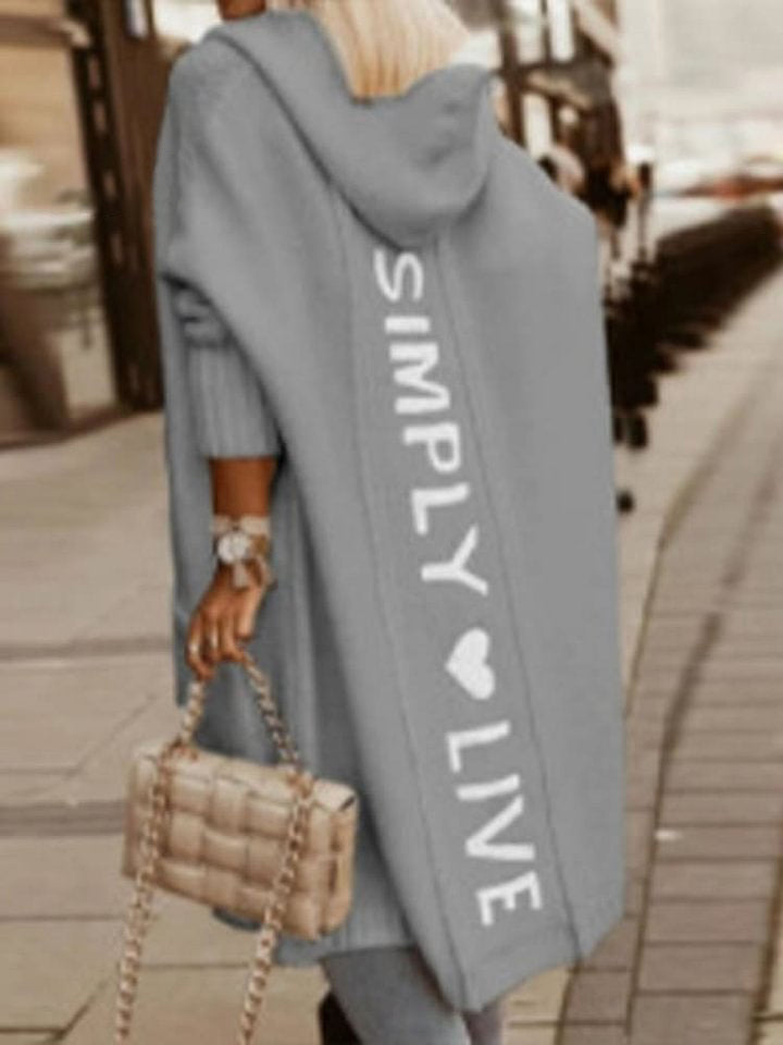 Long Cardigan Lapel Hooded Long Lettered Loose Knitted Jacket