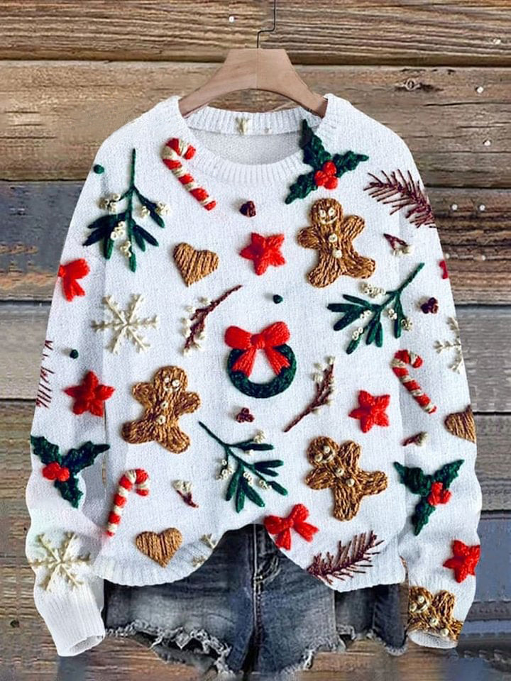 Funny Christmas Print Knit Pullover Sweater