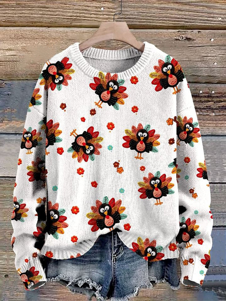 Thanksgiving Turkey 3D Print Knit Pullover Sweater