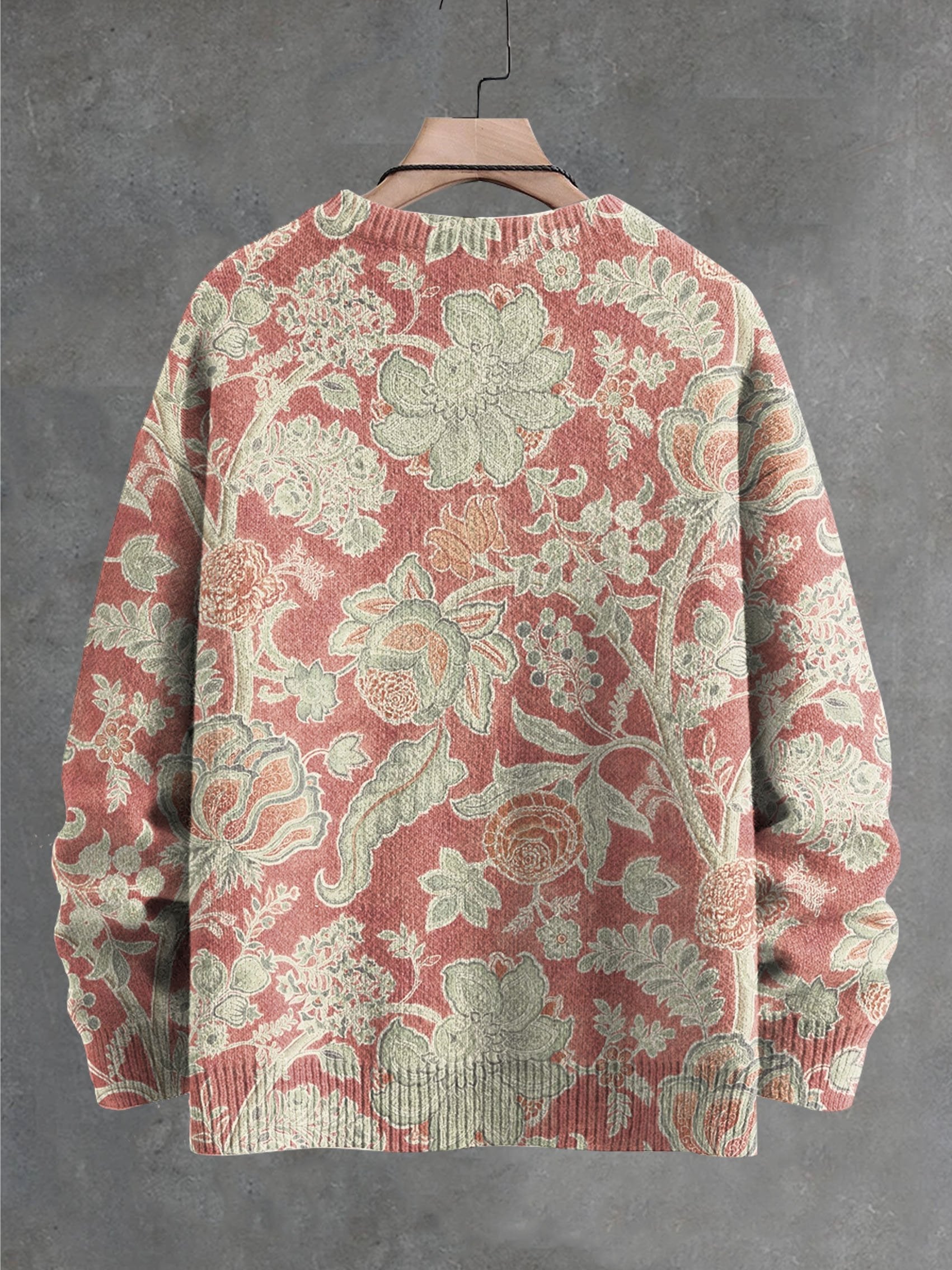 Vintage Floral Print Knitted Pullover Sweater