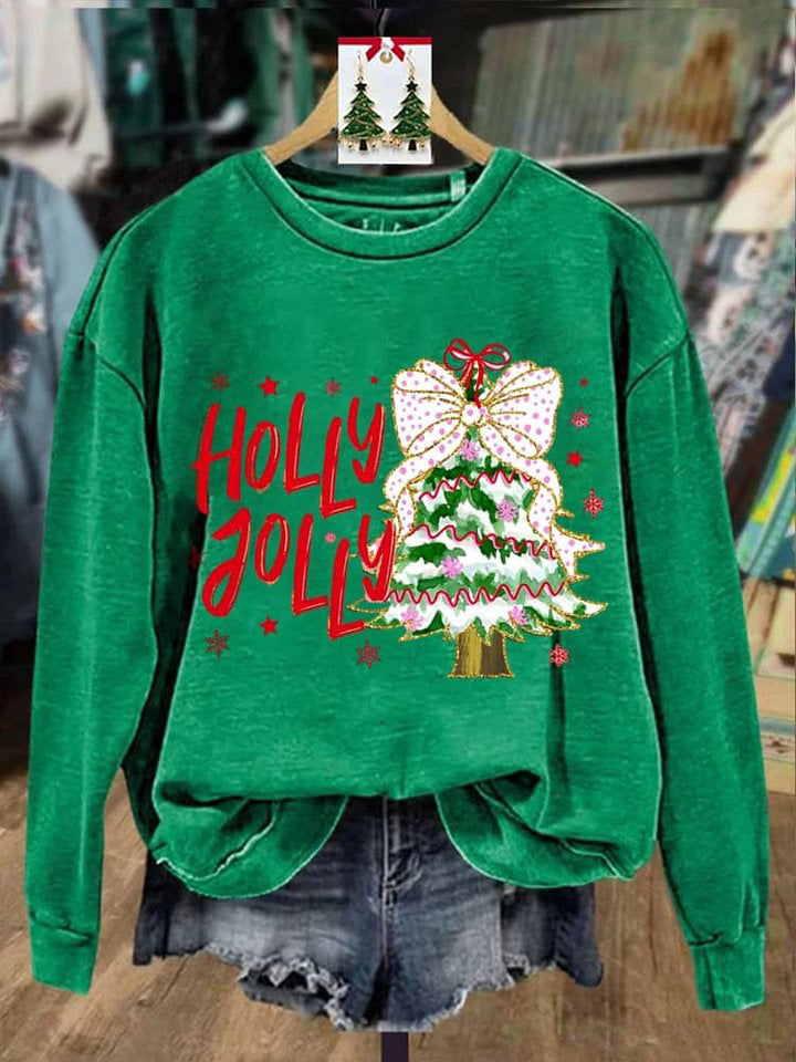 Holly Jolly Christmas Tree Print Casual Sweatshirt