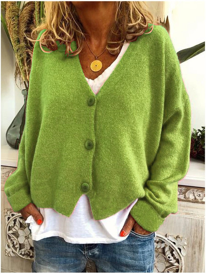 Women's Solid Color Buttoned Casual Cardigan Sweater