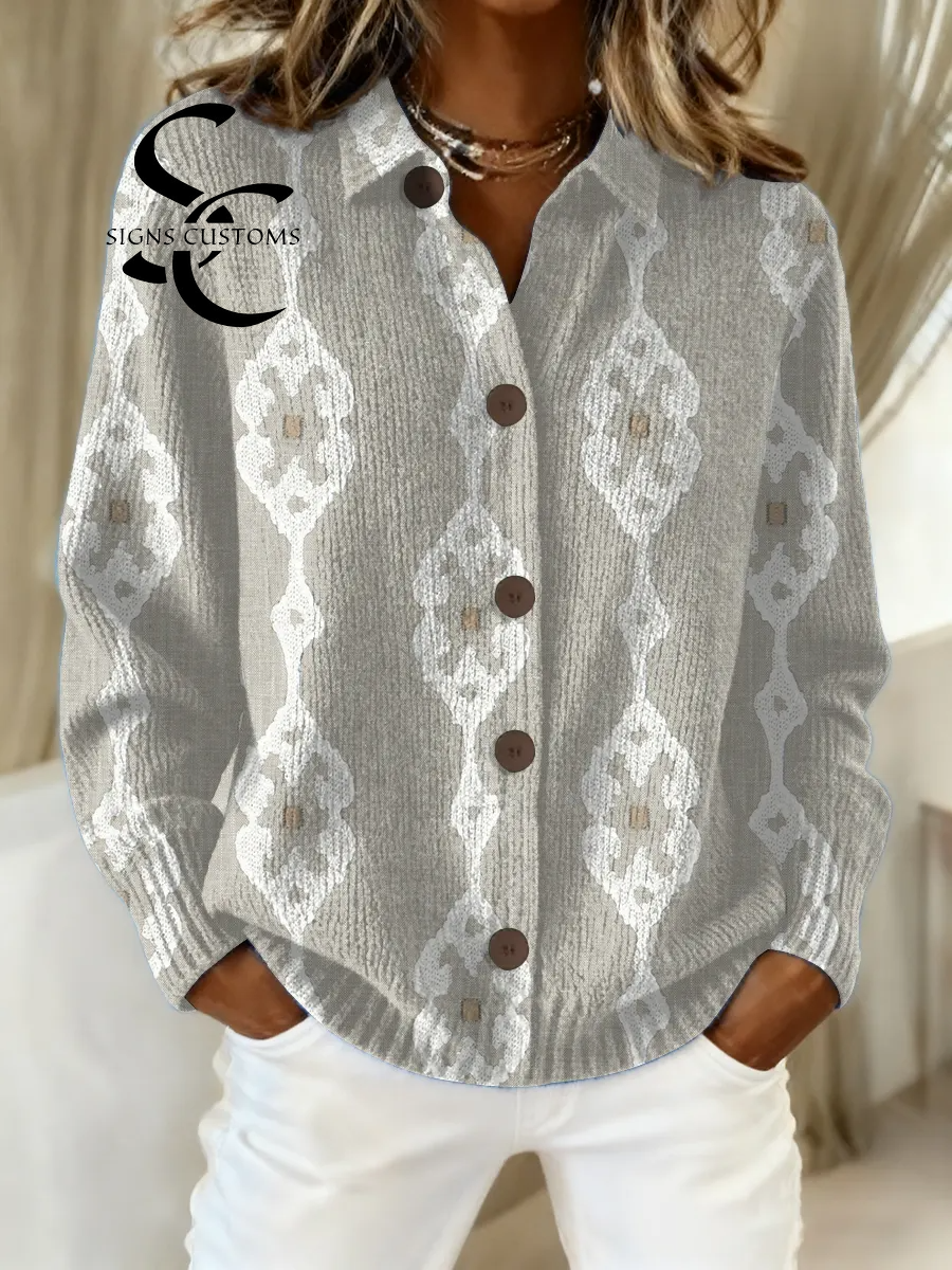 Women's Vintage Abstract Geometry Art Print Casual Sweater