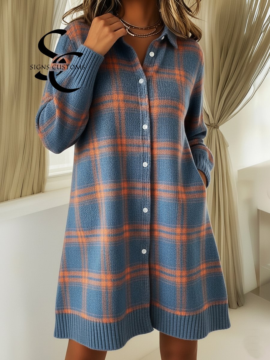 Women's Plaid Print Casual Cotton Buttoned Cardigan Sweater