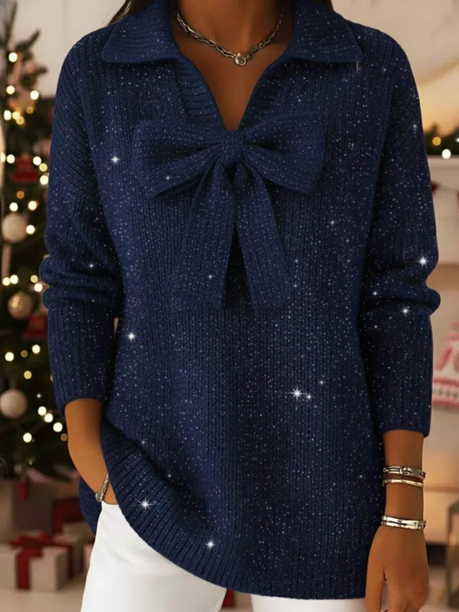 Retro And Cute Sparkly Bow Sweater