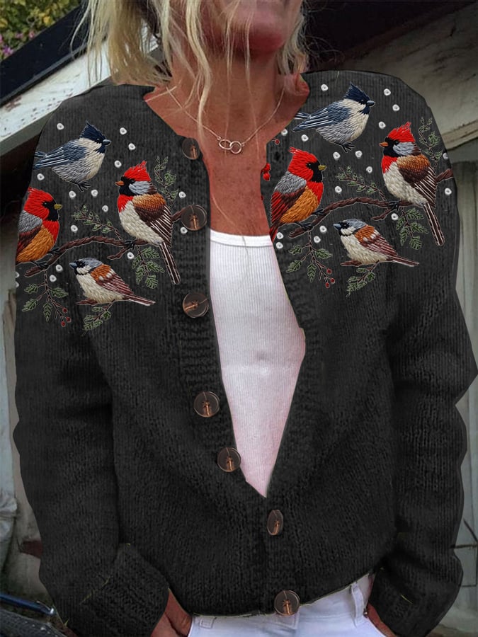 Women's Christmas Knitted Print Cardigan