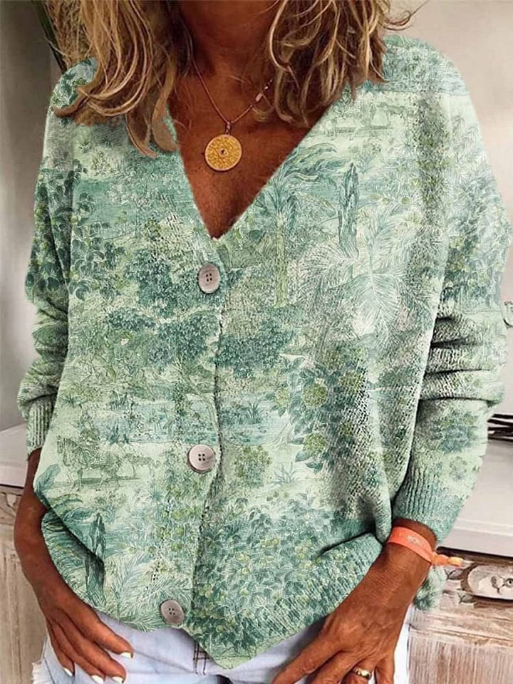 Women's V Neck Long Sleeve Button Casual Cardigan