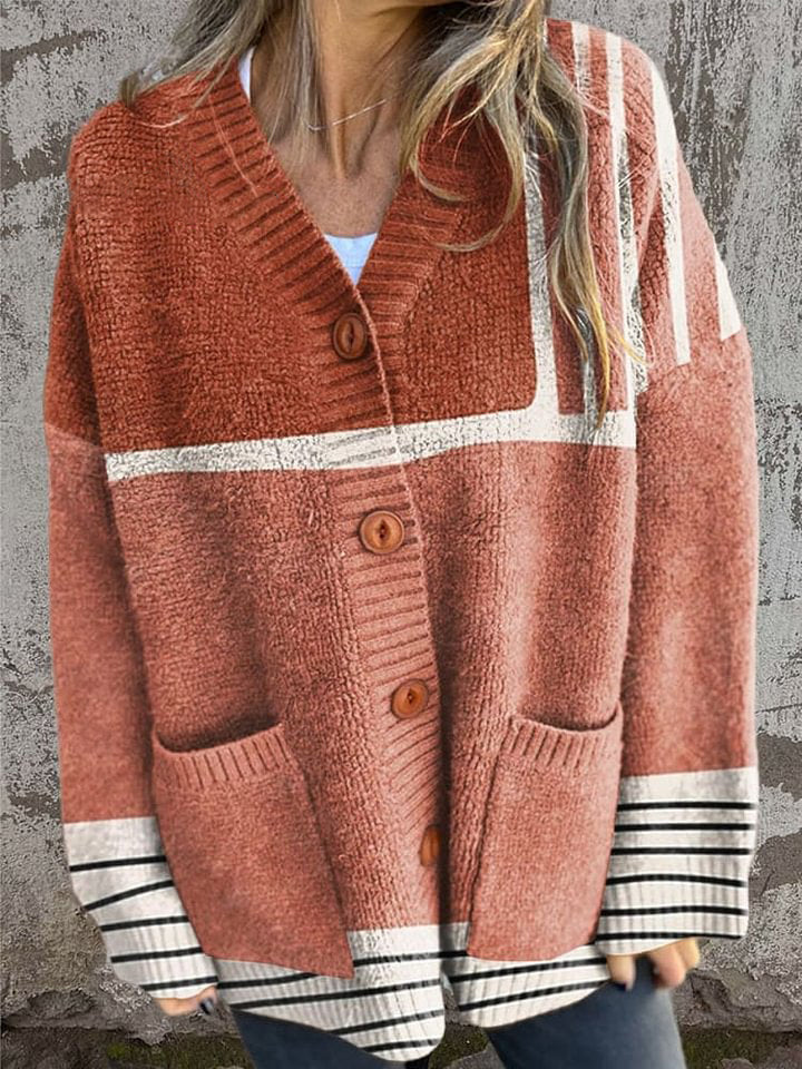 Retro Geometry Art Print Buttoned Cardigan Sweater