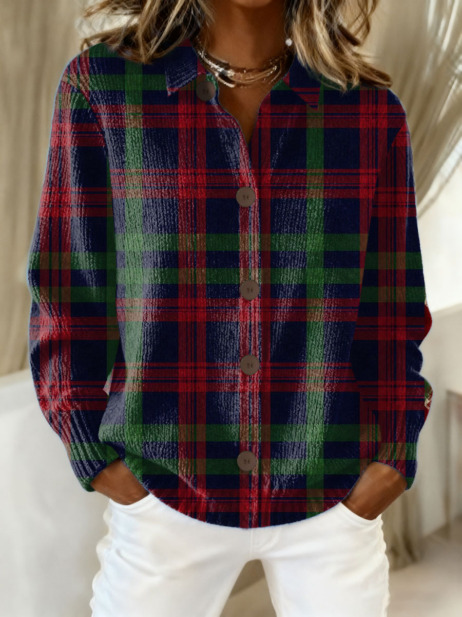 Women's  Vintage Christmas Plaid Art Print Cowl Neck Sweater