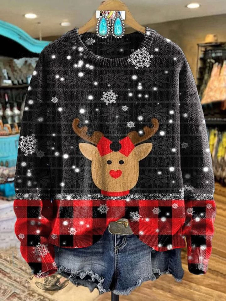 Christmas Print Knit Pullover Sweater