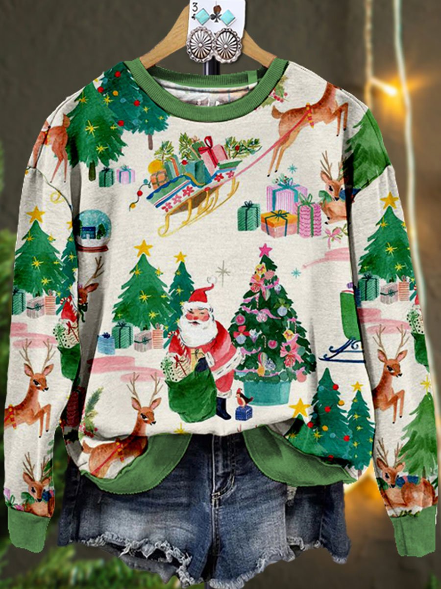 Lovely Christmas Santa Tree Art Print Casual Sweatshirt